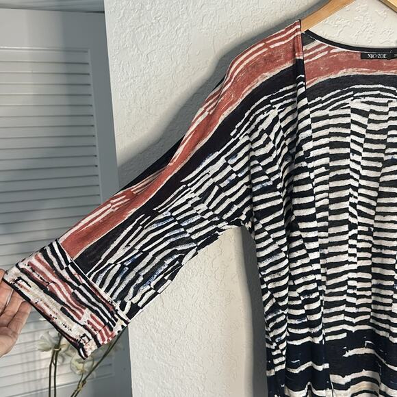 NIC+ZOE Blue White Stripe Linen Sweater Cardigan Artsy Coastal Nautical Preppy - Picture 4 of 6